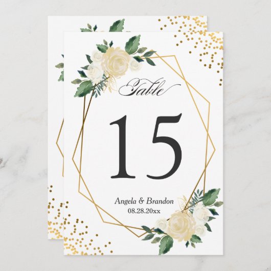 Groen Goud Chic Bloem Moderne 5x7 Tafelnummer (Voorkant / Achterkant)