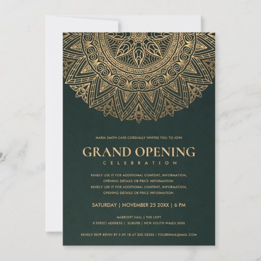 GROEN GOUD CLASSIC  MANDALA GRAND OPENING KAART (Voorkant)