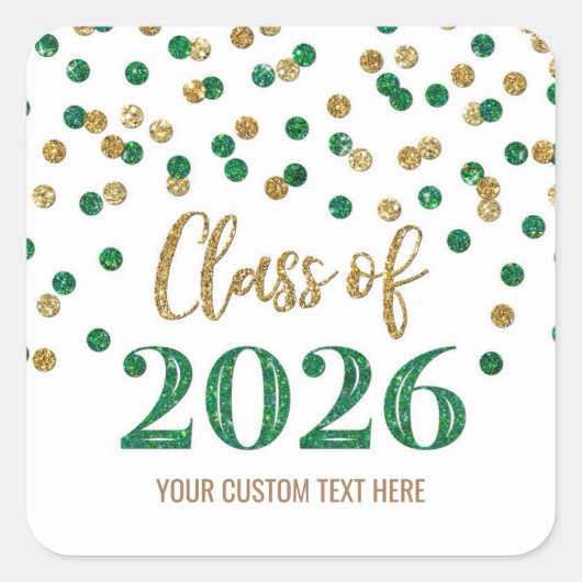 Groen Goud Confetti Afstuderen 2026 Vierkante Sticker (Voorkant)