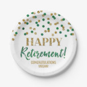 Groen Goud Confetti Happy Retirement Papieren Bordje (Voorkant)