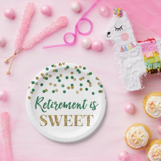 Groen Goud Confetti pensioen is zoet Papieren Bordje (Feest)