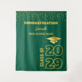 Groen & Goud Custom Graduation Party Achtergrond Wandkleed (Voorkant)