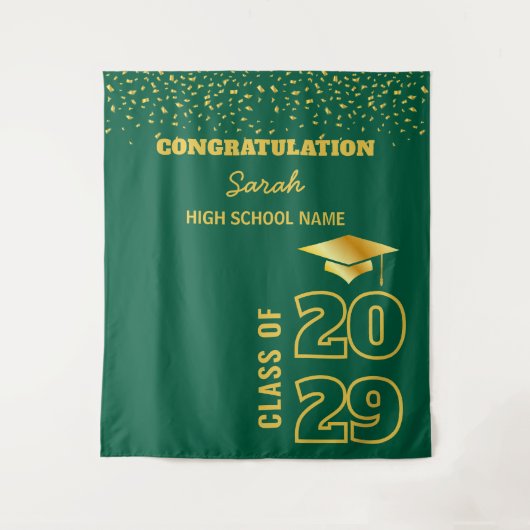 Groen & Goud Custom Graduation Party Achtergrond Wandkleed (Voorkant)