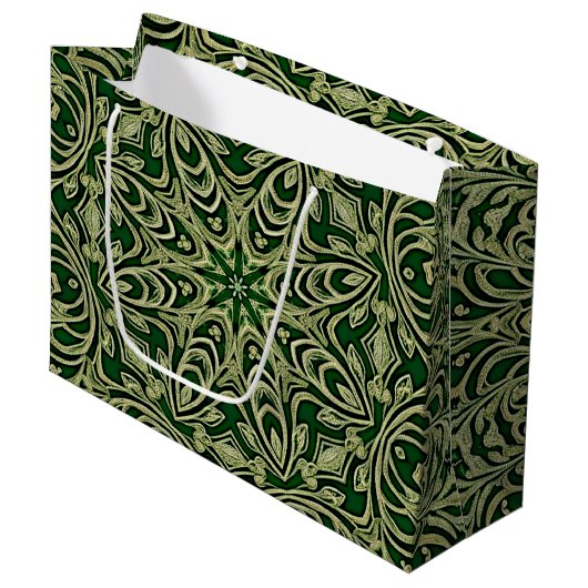 Groen Goud Decoratieve Gift Bag Groot Cadeauzakje (Voorkant Gekanteld)