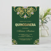 Groen Goud Diamant Mandala Quinceanera Kaart (Staand voorkant)