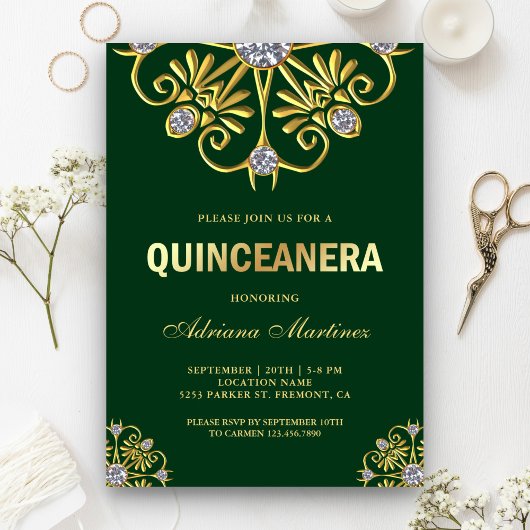 Groen Goud Diamant Mandala Quinceanera Kaart