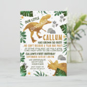 Groen Goud Dinosaurus Verjaardagsfeest Uitnodiging (Staand voorkant)