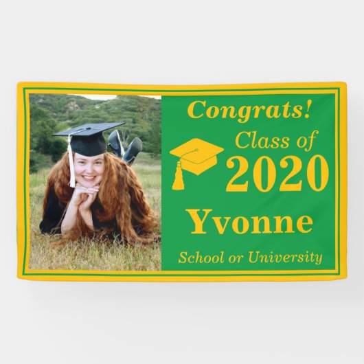 Groen Goud Een Fotoklasse van 2024 Afstuderen Spandoek (Horizontaal)