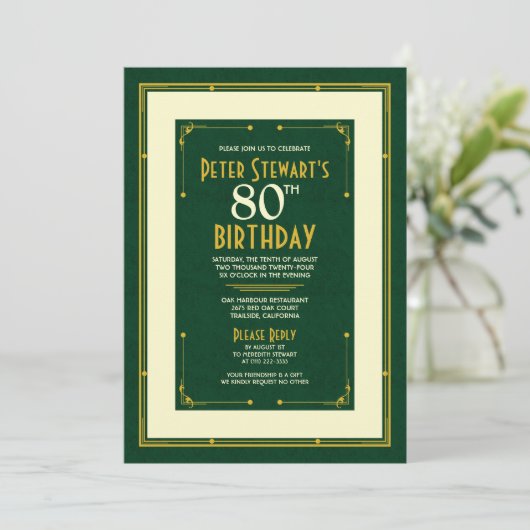 Groen Goud Eenvoudig Man Klassiek 80e Verjaardag Kaart (Staand voorkant)