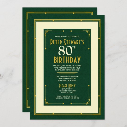 Groen Goud Eenvoudig Man Klassiek 80e Verjaardag Kaart (Voorkant / Achterkant)
