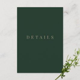 Groen & Goud Eenvoudige Formele Huwelijksdetails Informatiekaartje