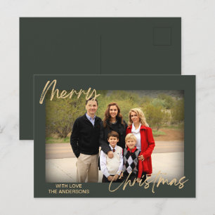 Groen Goud Eenvoudige Foto Handschrift MerryChrist Feestdagenkaart