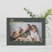 Groen Goud Eenvoudige Foto Vrolijk Kerstmis Feestdagenkaart (Staand voorkant)