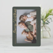 Groen Goud Eenvoudige Foto Vrolijk Kerstmis Feestdagenkaart (Staand voorkant)