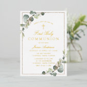 Groen Goud Eerste Heilige Communie Folie Uitnodiging (Staand Voorkant)