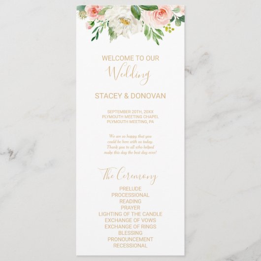 Groen & Goud Elegant Bloemen Huwelijk Programma Programmakaart (Voorkant)