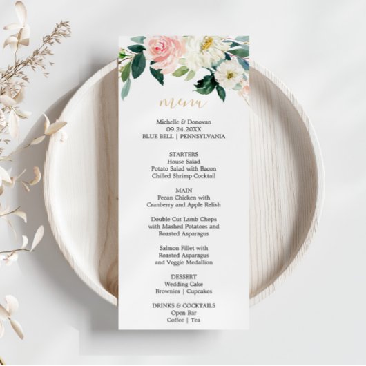 Groen Goud Elegant Bloemendiner Menu Kaart