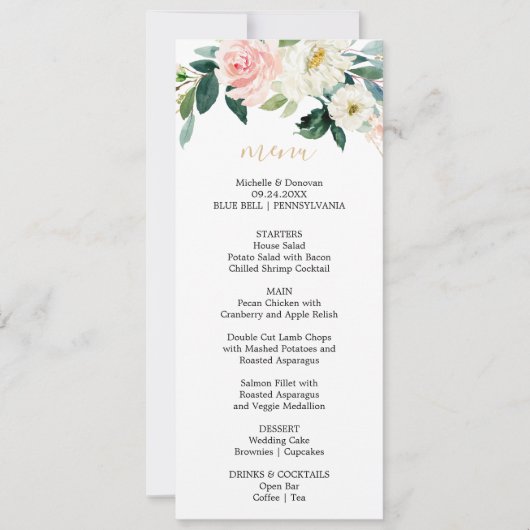 Groen Goud Elegant Bloemendiner Menu Kaart (Voorkant)