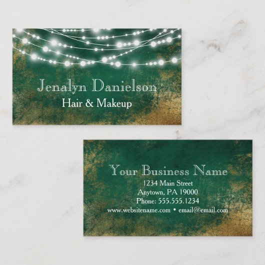 Groen goud Elegant Festive Hanging String Lights Visitekaartje (Voorkant / Achterkant)