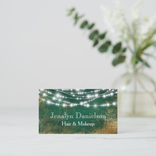 Groen goud Elegant Festive Hanging String Lights Visitekaartje (Staand voorkant)