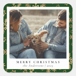 Groen Goud Elegant Vrolijk Kerstfeest Custom Photo Vierkante Sticker