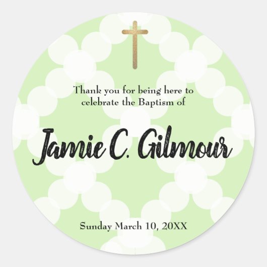 Groen goud elegante baby doop dank u ronde sticker (Voorkant)