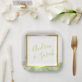 Groen & Goud Elegante Eucalyptus Minimalist Papieren Bordje