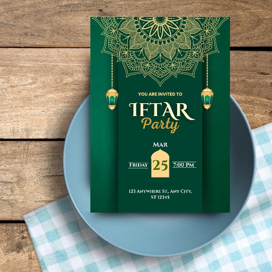 Groen Goud Elegante Ramadan Iftar Party Uitnodigin Kaart