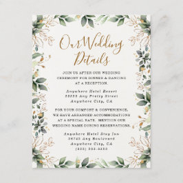 Groen Goud Elegante Waterverf Boho Leaf Bruiloft Informatiekaartje