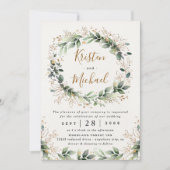 Groen Goud Elegante Waterverf Boho Leaf Bruiloft Kaart (Voorkant)