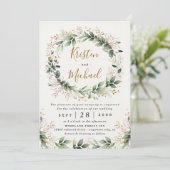 Groen Goud Elegante Waterverf Boho Leaf Bruiloft Kaart (Staand voorkant)