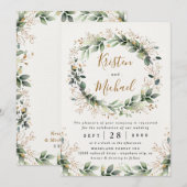 Groen Goud Elegante Waterverf Boho Leaf Bruiloft Kaart (Voorkant / Achterkant)