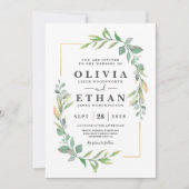 Groen Goud Elegante Waterverf Boho Leaf Bruiloft Kaart (Voorkant)