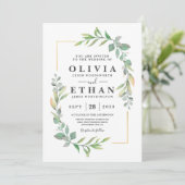 Groen Goud Elegante Waterverf Boho Leaf Bruiloft Kaart (Staand voorkant)