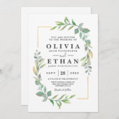 Groen Goud Elegante Waterverf Boho Leaf Bruiloft Kaart (Voorkant / Achterkant)