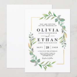 Groen Goud Elegante Waterverf Boho Leaf Bruiloft Kaart