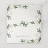 Groen Goud Elegante Waterverf Boho Leaf Bruiloft Plaatskaartje (Buitenkant ongevouwen)