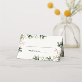 Groen Goud Elegante Waterverf Boho Leaf Bruiloft Plaatskaartje