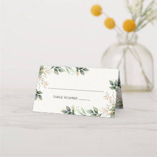 Groen Goud Elegante Waterverf Boho Leaf Bruiloft Plaatskaartje