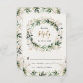 Groen Goud Elegante Waterverf Boho Leaf Bruiloft RSVP Kaartje (Voorkant / Achterkant)