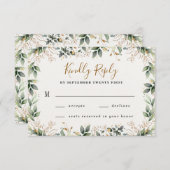 Groen Goud Elegante Waterverf Boho Leaf Bruiloft RSVP Kaartje (Voorkant / Achterkant)