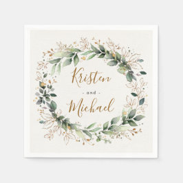 Groen Goud Elegante Waterverf Boho Leaf Bruiloft Servet