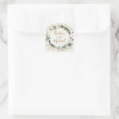 Groen Goud Elegante Waterverf Boho Leaf Bruiloft Vierkante Sticker (Tas)