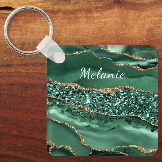 Groen Goud Emerald Custom Name Sleutelhanger Gift (Voorkant)