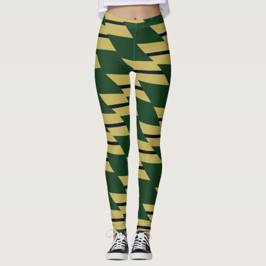 Groen Goud en Navy Geometric Patterned Leggings (Voorkant)