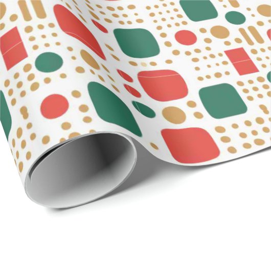 Groen, Goud en Rood Boho MOD Scandi Kerstmis Cadeaupapier (Rol Hoek)