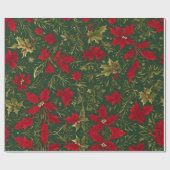Groen Goud en rood Kerst Holly Bloem Cadeaupapier (Vlak)