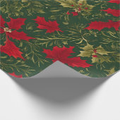 Groen Goud en rood Kerst Holly Bloem Cadeaupapier (Hoek)