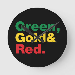 Groen, goud en rood. ronde klok