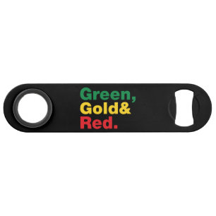 Groen, goud en rood. speed flessenopener